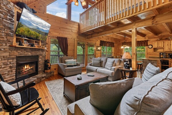 Curl up by the seasonal gas fireplace & stream your favorites on the smart TV