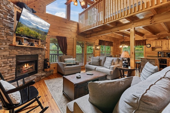 Curl up by the seasonal gas fireplace & stream your favorites on the smart TV