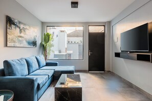 Relax in our custom designed home with the very best in Smart TV’s n furnishings