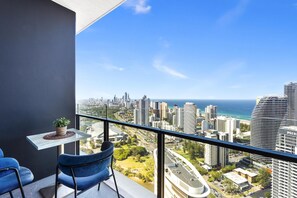 Refreshing scenery in the balcony area with the ocean and the city views