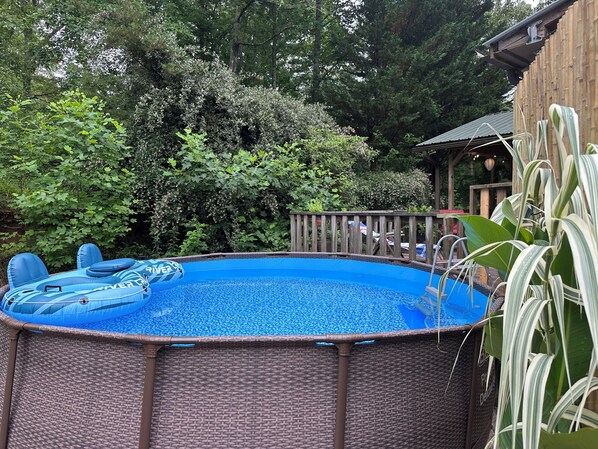 Relax in your completely private above-ground pool, just steps from the cabin. Whether you're floating in the sunshine or enjoying an evening dip, it's your own personal hideaway—no sharing, no crowds.