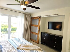 TV and closet in master bedroom