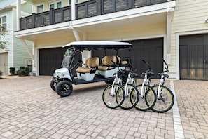 Enjoy the convenience of a golf cart and bikes, perfect for cruising around the neighborhood or heading to the beach.