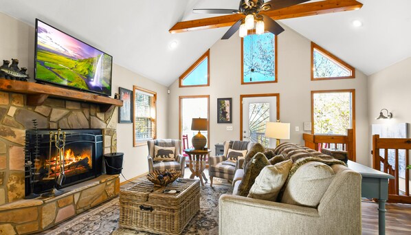 Furniture, Indoors, Living Room, Fireplace, Couch