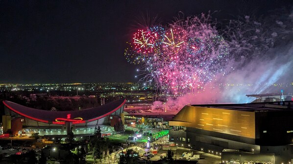 Calgary Stampede fireworks as seen from your balcony