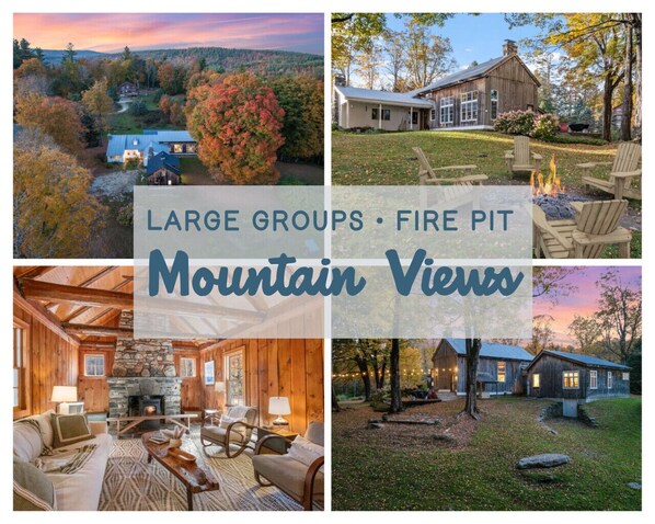 Enjoy mountain views & fire pit gatherings for large groups.