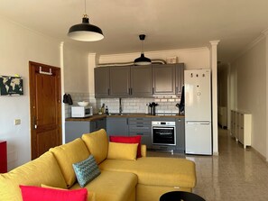 Entrance, kitchen area, living room