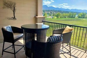 Views of the lake and mountains from the private patio. 