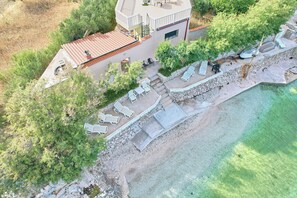 Villa with beach - aerial view