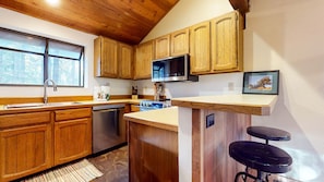 Indoors, Kitchen, Hardwood, Stained Wood, Appliance