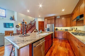 Chef's kitchen comes fully stocked with everything needed to cook a delicious meal.