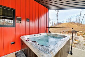 Covered Patio | Private Hot Tub | Peaceful & Wooded Setting