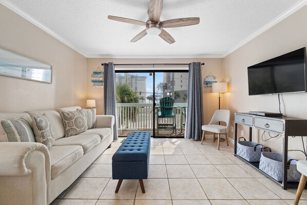 Kick back in the living space after a day on the beach