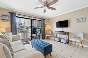 Living space with flat screen TV