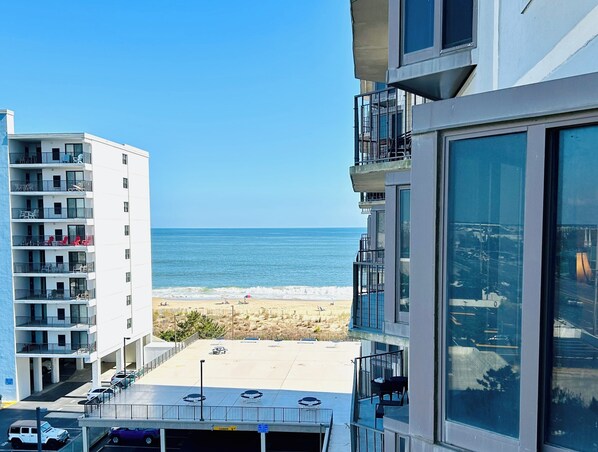 View from balcony of ocean and sundeck
