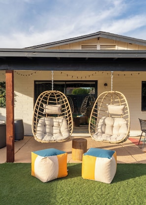 Have some fun in our swinging egg chairs.