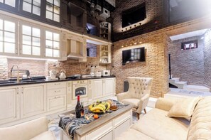 Living room and dining space