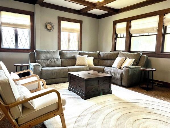 Spacious Family Room with 58" TV with loads of channels, Youtube TV, and more!