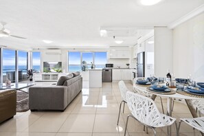Dining area is right next to the living area and the kitchen