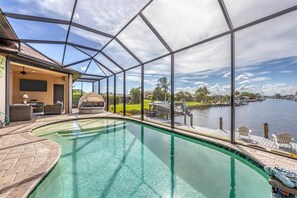 Private pool faces East. Pool size is 22'L x 9'W x 5.5'D