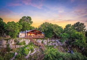 Patio side up on the cliffs of the Guadalupe River.   River is below. 