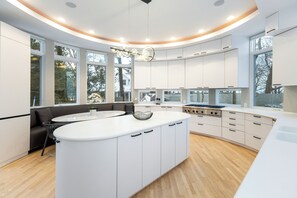 Natural light fills the kitchen in the main house