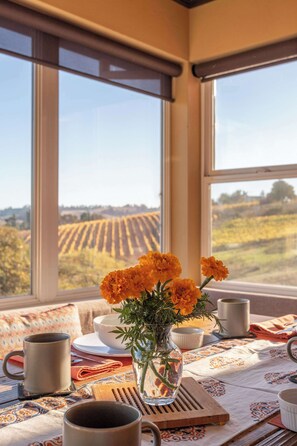 Start your day with morning coffee with endless wine country views.