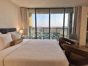 King bedroom (pre wallpaper) view to natural habitat of sand dunes and SpaceX