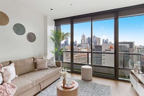 The living area with city views.