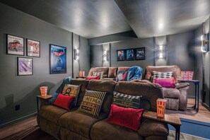 Experience movie nights like never before in our comfortable and private home theater.