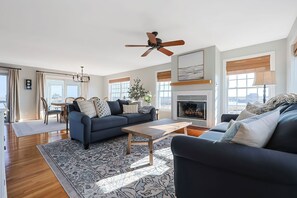 Enter into the cozy yet bright living room