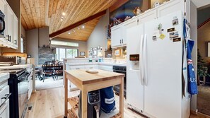 Indoors, Refrigerator, Kitchen, Building, Hardwood