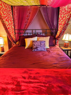 Beautifully romantic antique queen size canopy brass bed.