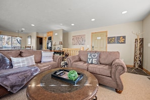 The large couch is a sofa bed sleeping 2 more people.