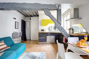 The open-plan living, kitchen and dining area