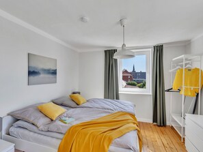 Interior Design, Furniture, Flooring, Floor, Wood, Bedroom, Ceiling, Bed, Room, Lighting