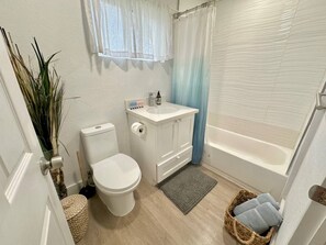 Enjoy a clean bathroom, thoughtfully designed with all the essentials for a refreshing and comfortable experience.