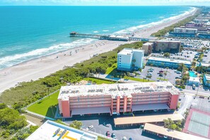 Stunning aerial view of Cocoa Beach just steps from the shoreline