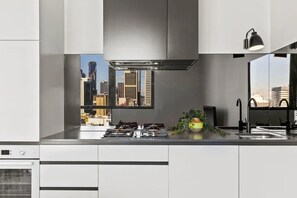 An equipped kitchen.