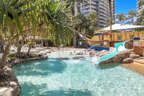 There is also a dedicated zone for kids with a slide and ship.