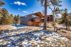 Your peaceful perch in the pines- cozy, quiet, and just far enough away.