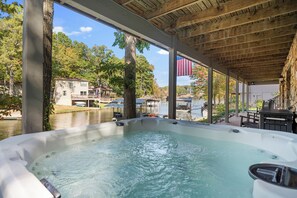 The Hot Tub is on the Lower Level Patio.