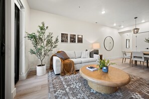 The luxurious sofa bed and other furnishings are designed for exceptional comfort.
