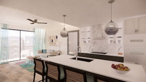 Open dining area with modern touches and natural light, offering a welcoming space for meals and gatherings.