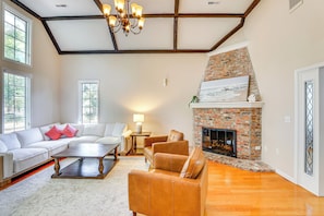 Living Room | 3-Story Home | Fireplace | Central A/C & Heating
