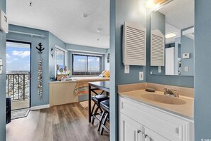 
Compact vanity near oceanview.