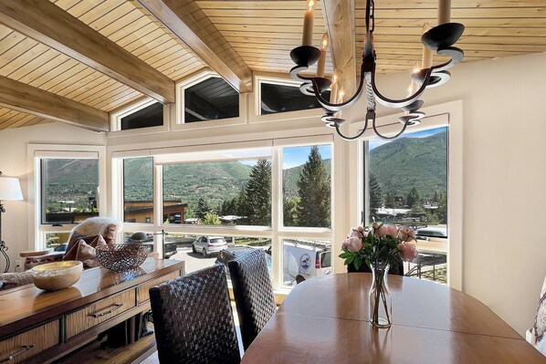 The living room has floor to ceiling views of Aspen!
