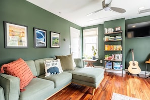 The homeowners love for travel, reading and music is evident throughout the home.