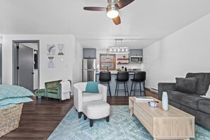 Open concept kitchen and living room area