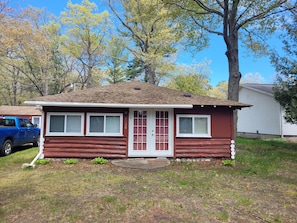 EXTERIOR: The front of the cabin